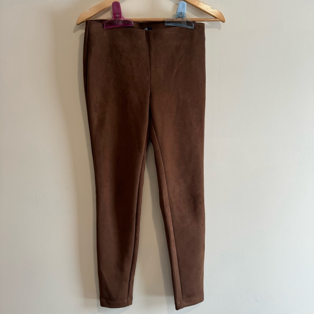 CHAPS Women's Faux Suede Legging Stretch Side Zipper Brown Sz Sml Pant